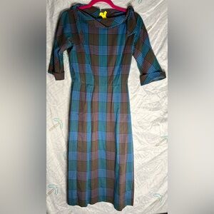 L’Aiglon vintage Plaid Dress in Blue and Brown